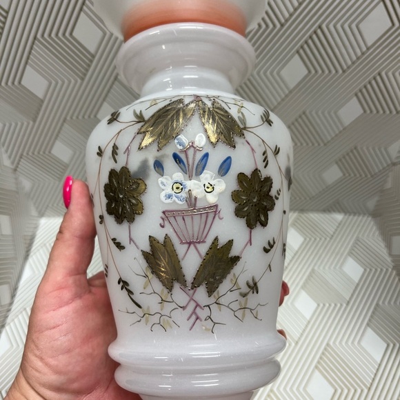 Antique Hand Blown Bristol Glass Vase Hand Painted - Picture 9 of 13
